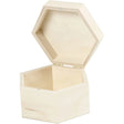 Hexagonal box of light wood with magnetic lock.