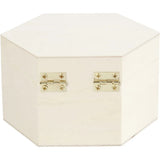 Hexagonal box of light wood with magnetic lock.
