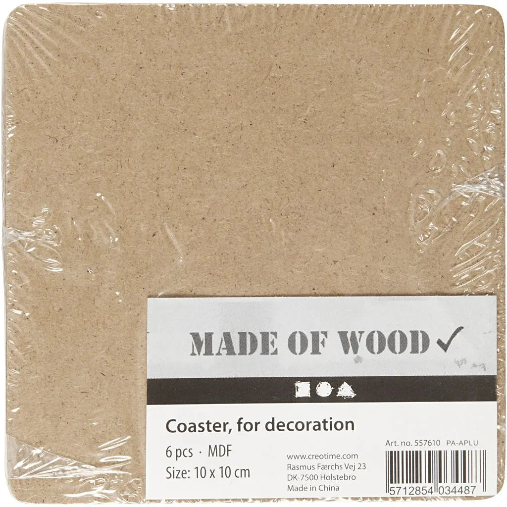 Coaster 10x10cm Thickness: 3 mm MDF (6 Pieces)