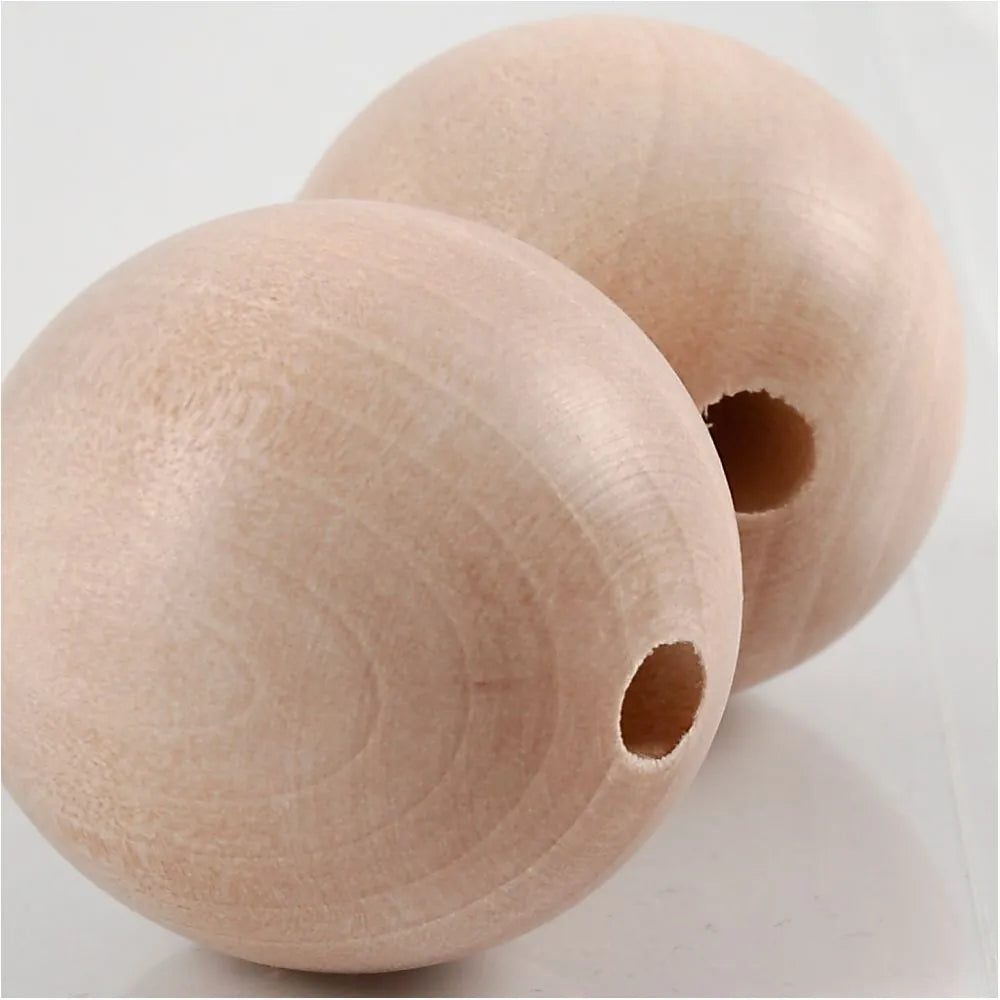 Wooden Bead, D: 35 mm, hole size 6 mm, 2 pcs