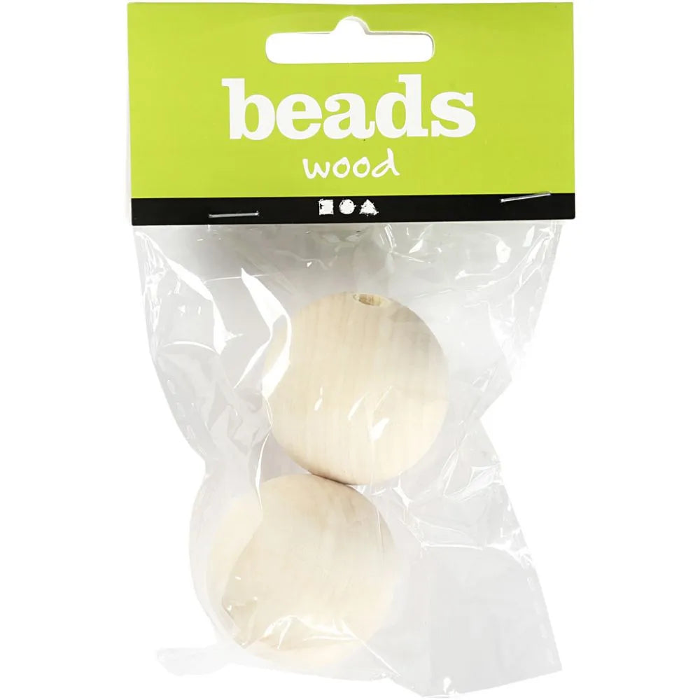 Wooden Bead, D: 35 mm, hole size 6 mm, 2 pcs
