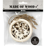 Wooden Christmas Ornaments 8cm (6 Pack)