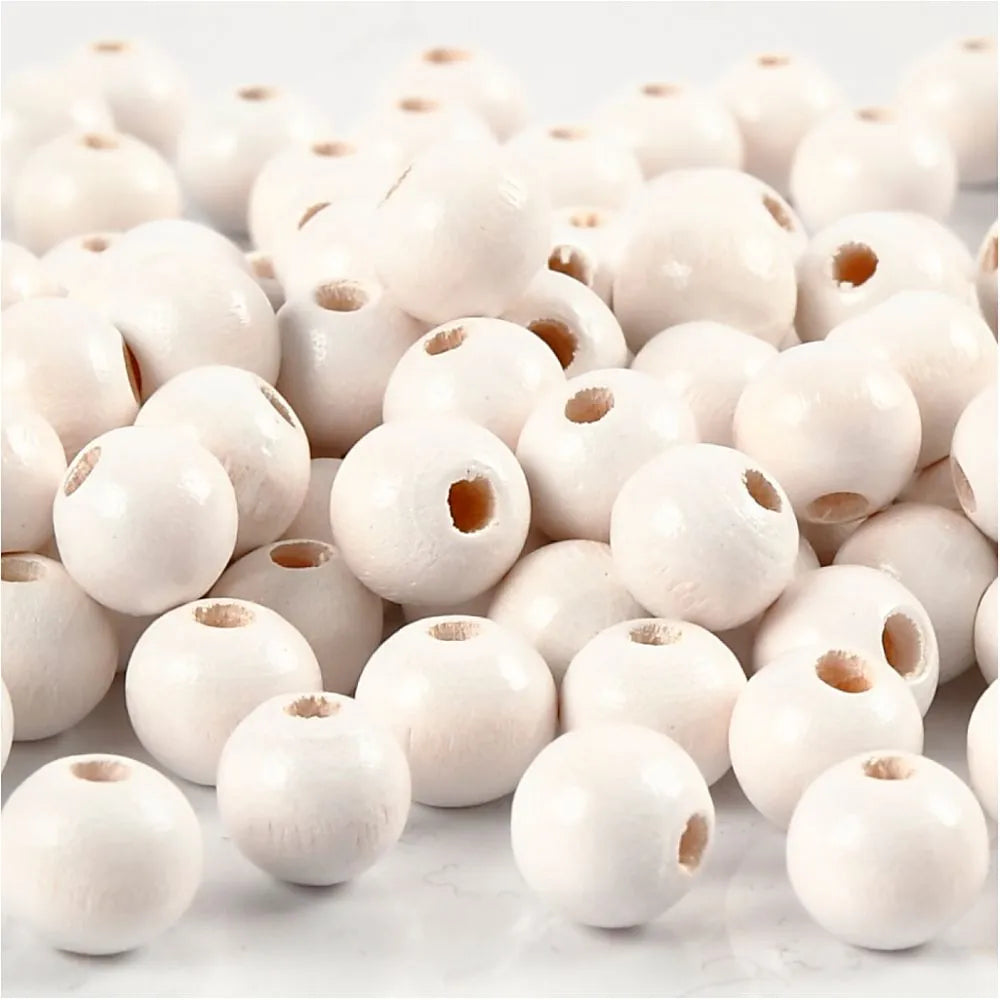Wooden Beads - White 8mm, 15g