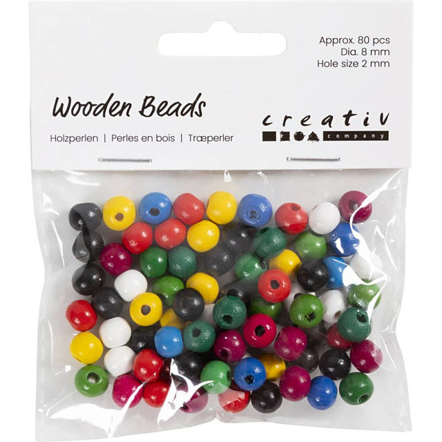Wooden Beads Mix 15g 8mm - Assorted Colours (80 Pack)