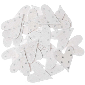 Wooden Litter Hearts 24 Pieces - White and Silver Dots