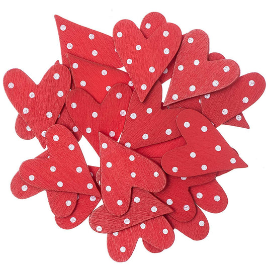 Wooden Hearts - Red & White Dots 24 Pieces