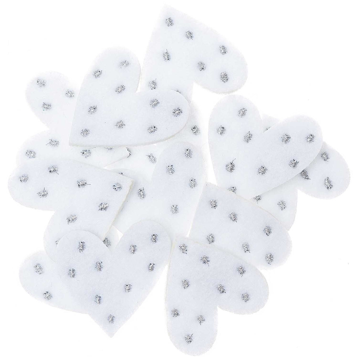 FELT HEART WHITE & SILVER DOTS (12 PCS)