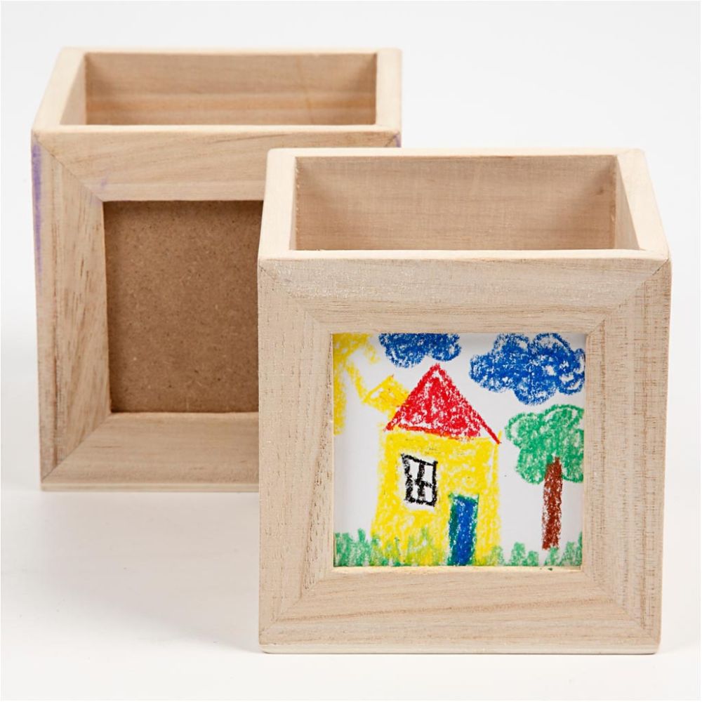 Wooden Pencil Holder with Frame 10x10x10cm