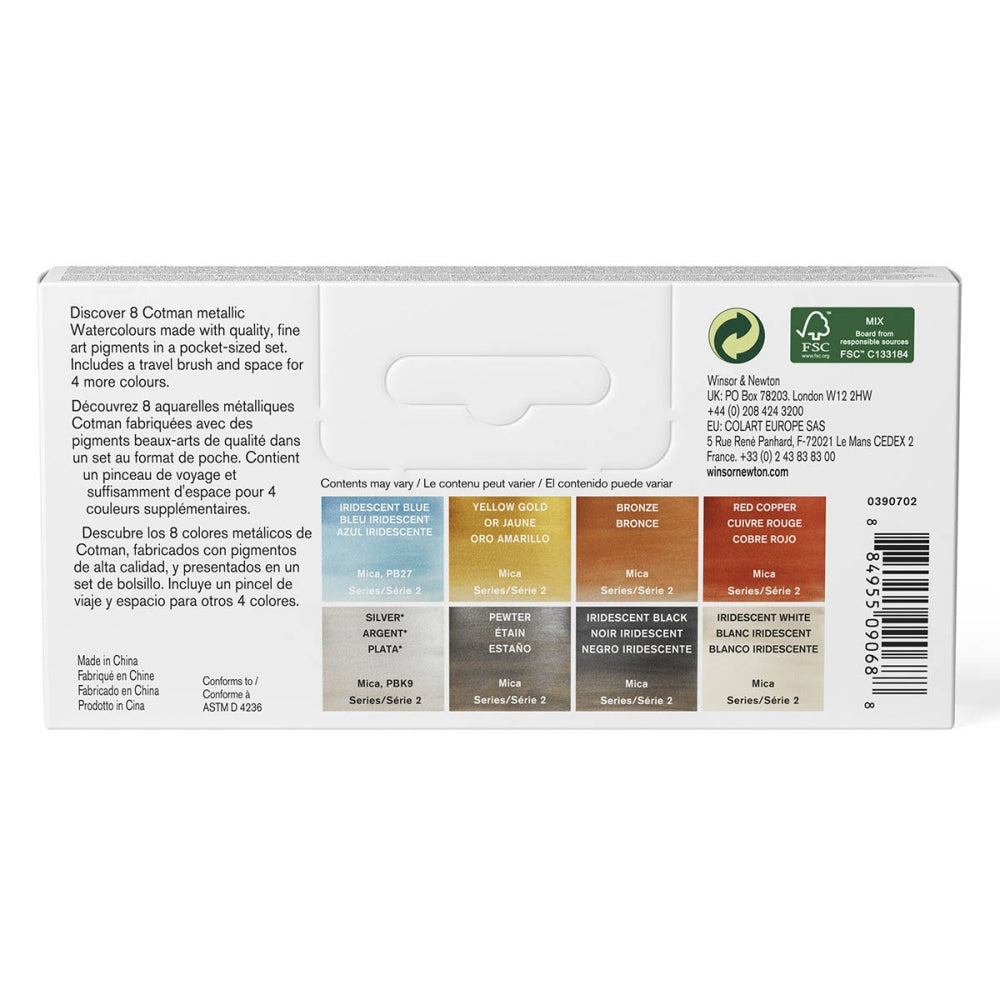 Winsor & Newton Cotman Watercolour Pocket Set - 8 Metallics