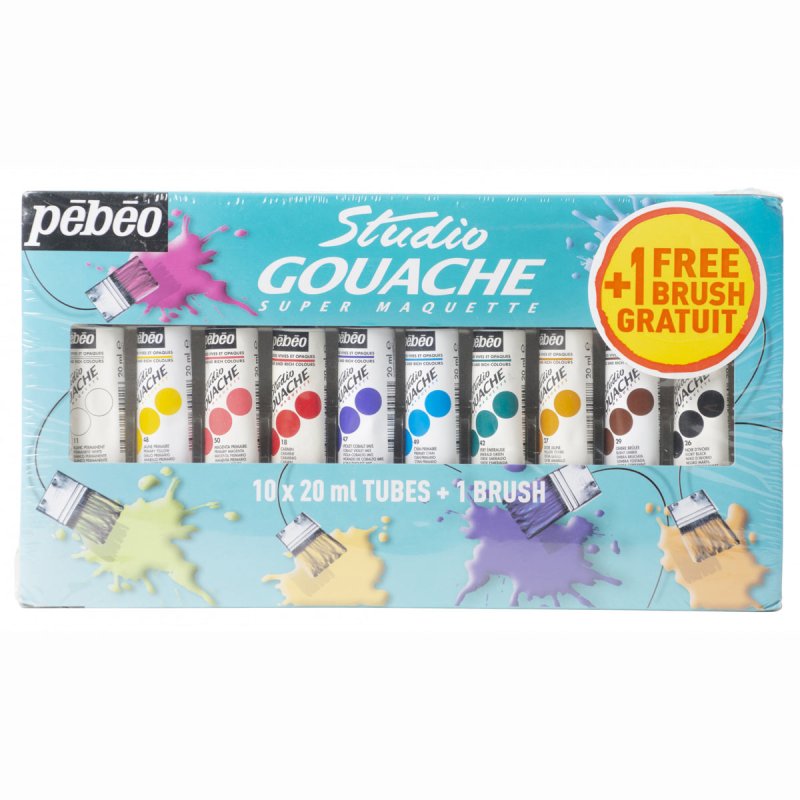 Pebeo Studio Gouache Set (10x20ml Tubes & Brush)