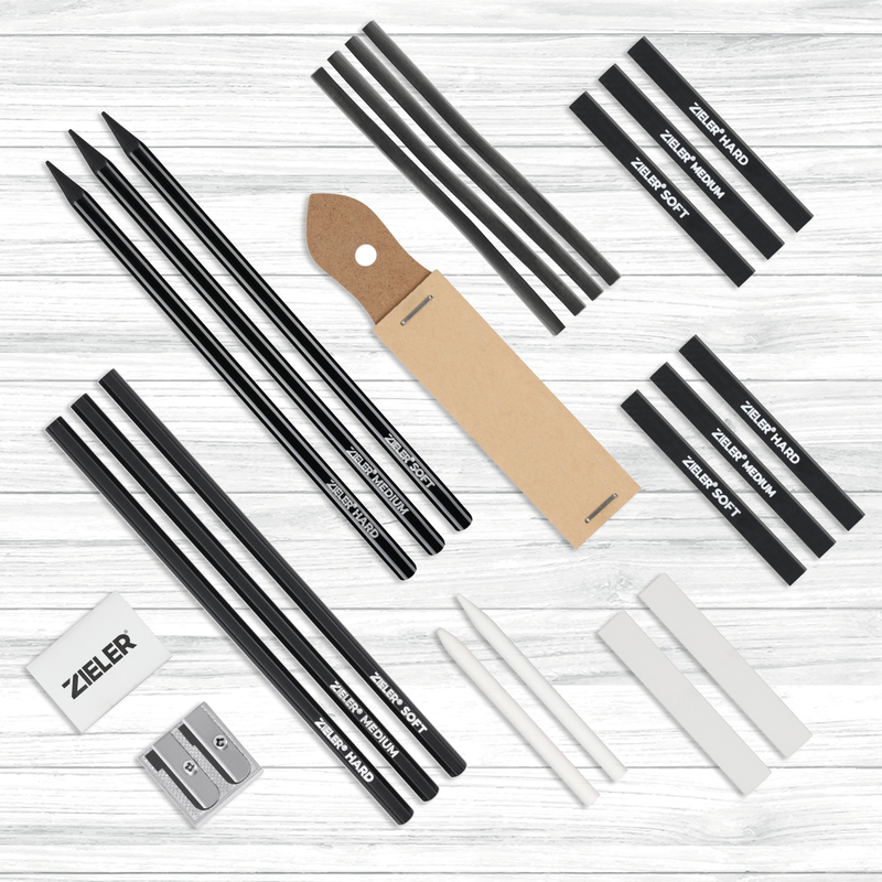 Zieler Artists Charcoal Drawing Tin Set (24 Pieces)