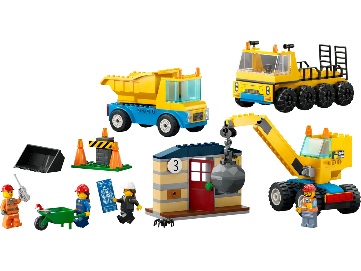 Lego Construction Trucks and Wrecking Ball Crane