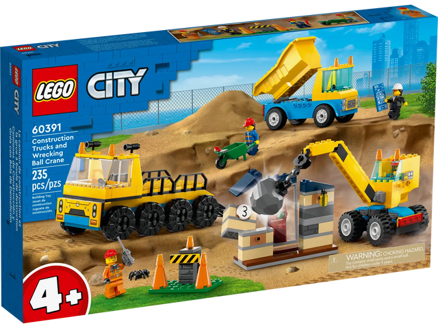 Lego Construction Trucks and Wrecking Ball Crane
