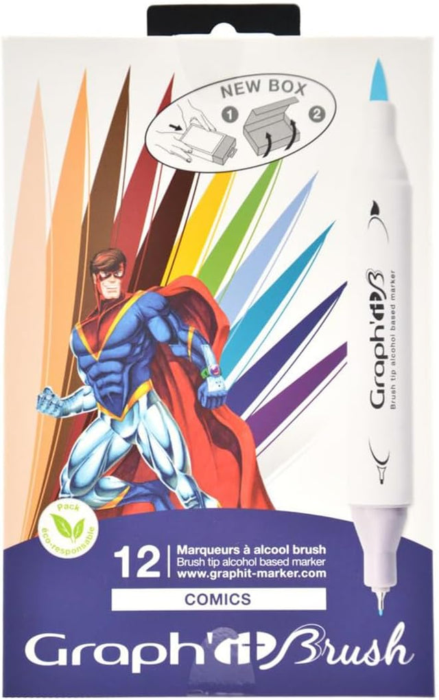 GRAPH'IT Brush Double Tip Markers - Comics (Set of 12)