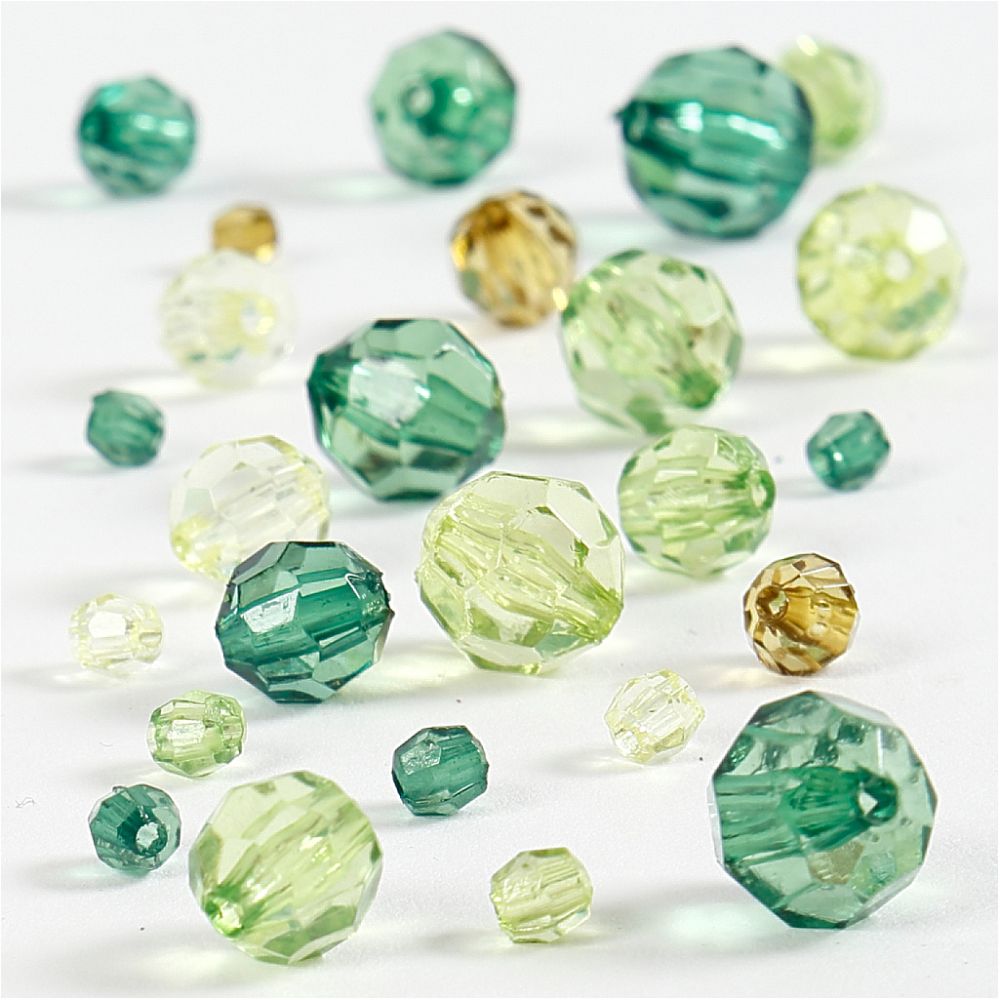 Faceted Bead Mix 45g - Green Glitter