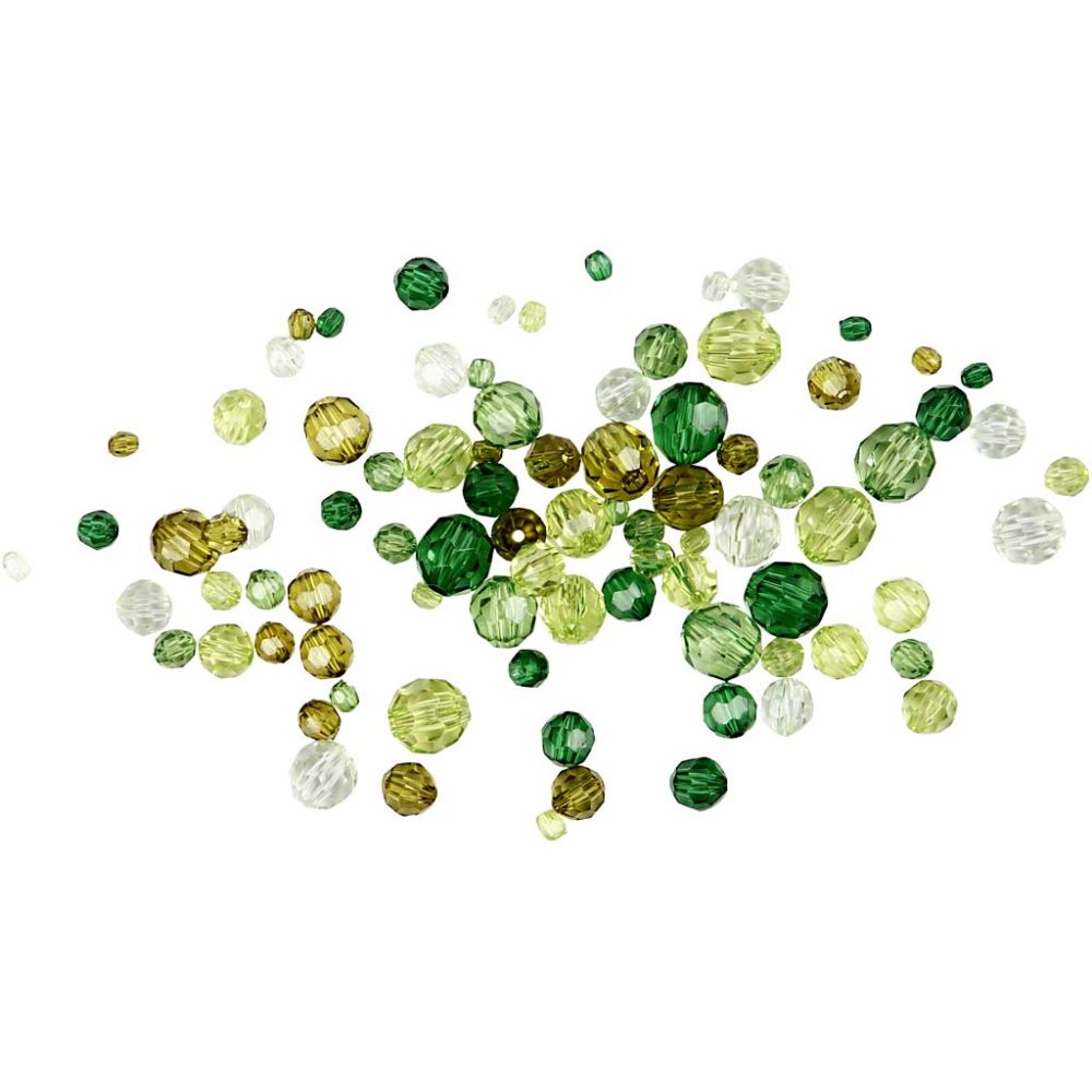 Faceted Bead Mix 45g - Green Glitter