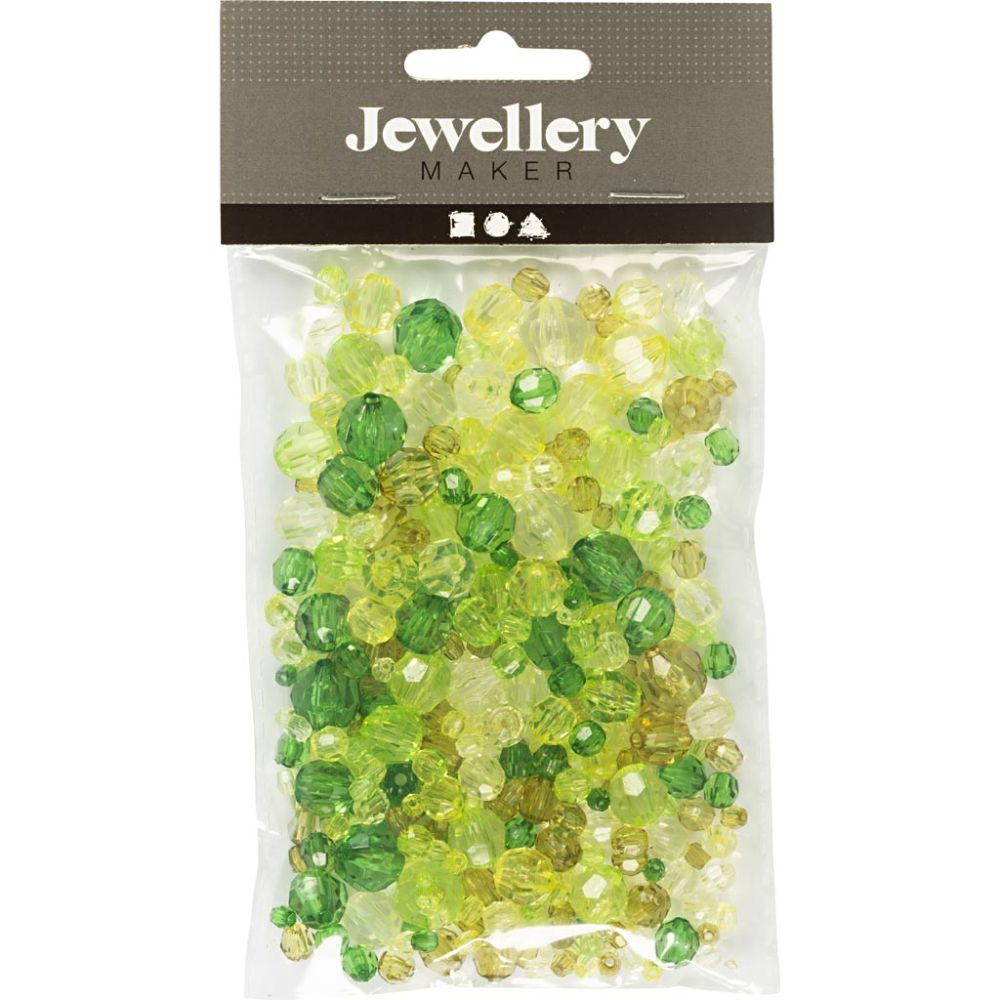 Faceted Bead Mix 45g - Green Glitter