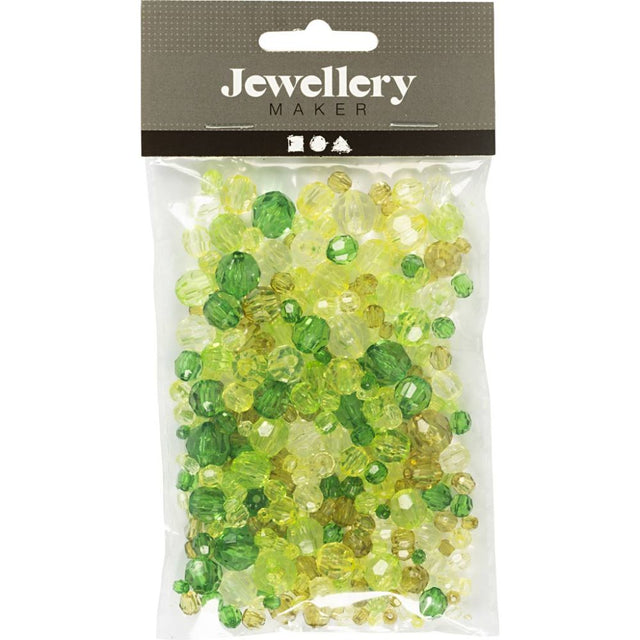 Faceted Bead Mix 45g - Green Glitter