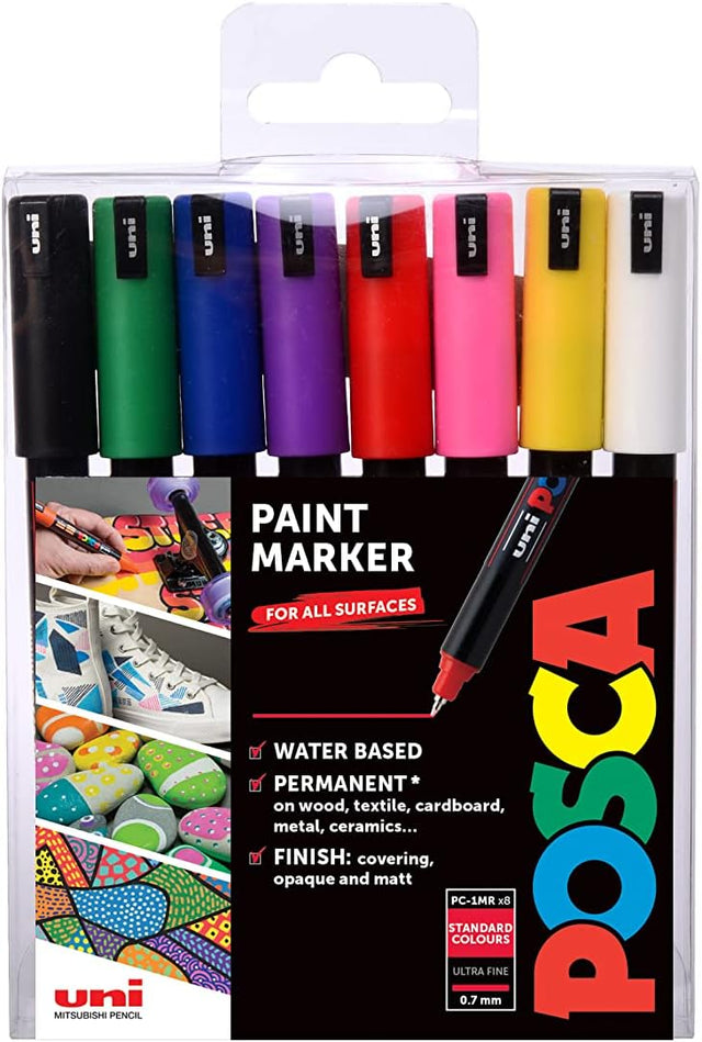 Posca PC-1MR Ultra Fine Paint Markers Wallet Of 8 Standard Colours