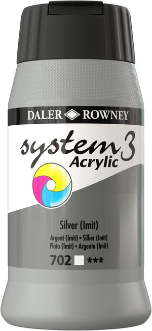 Daler Rowney System3 Silver Imitation 500ml Acrylic Paint Tube