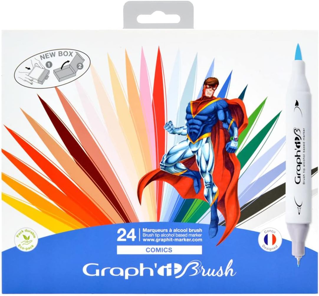 GRAPH'IT Brush Dual Tip Alcohol Markers - Comics (Set of 24)