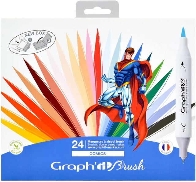 GRAPH'IT Brush Dual Tip Alcohol Markers - Comics (Set of 24)