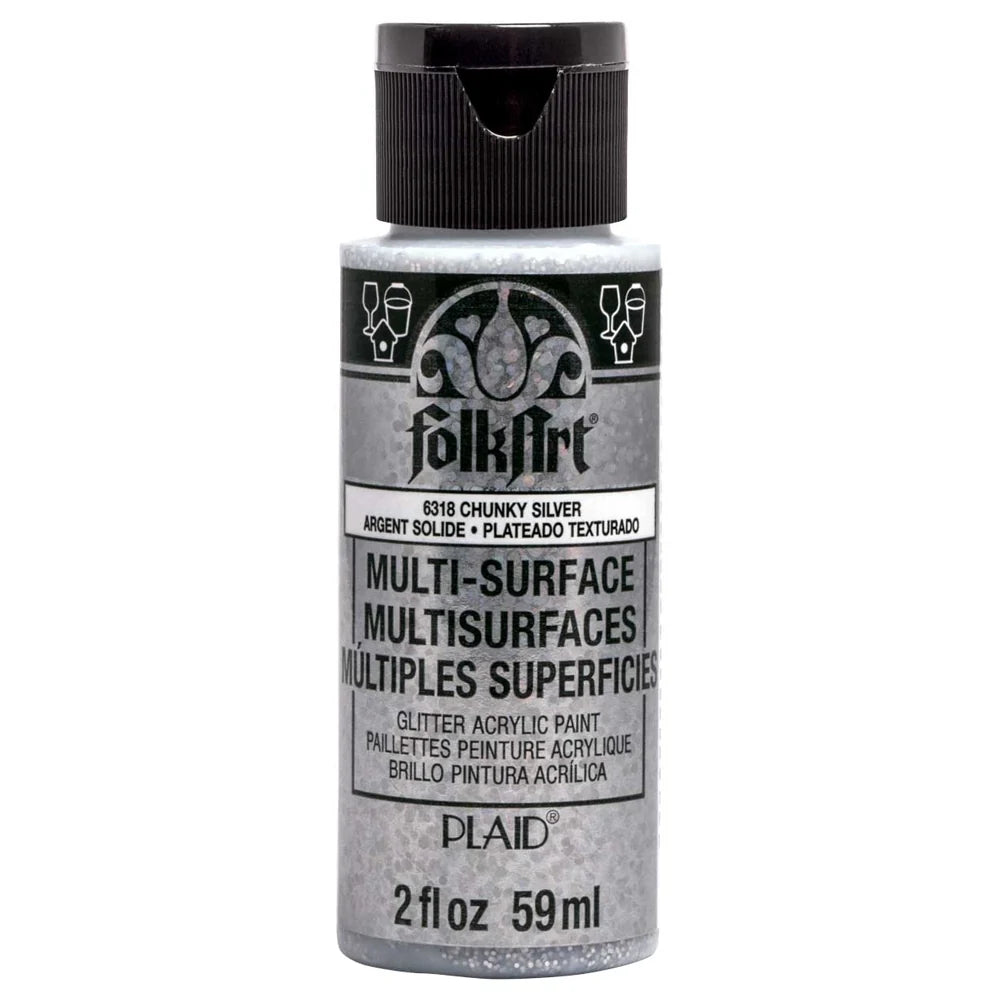 FolkArt Multi-Surface Glitter Acrylic 59ml - Chunky Silver