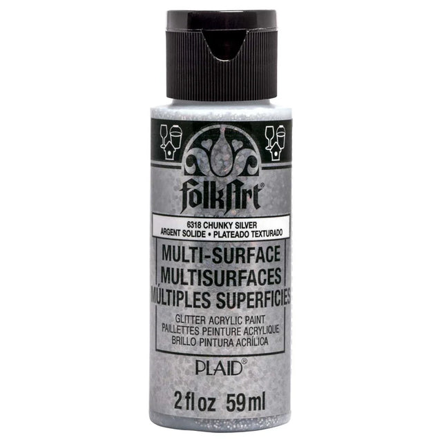 FolkArt Multi-Surface Glitter Acrylic 59ml - Chunky Silver