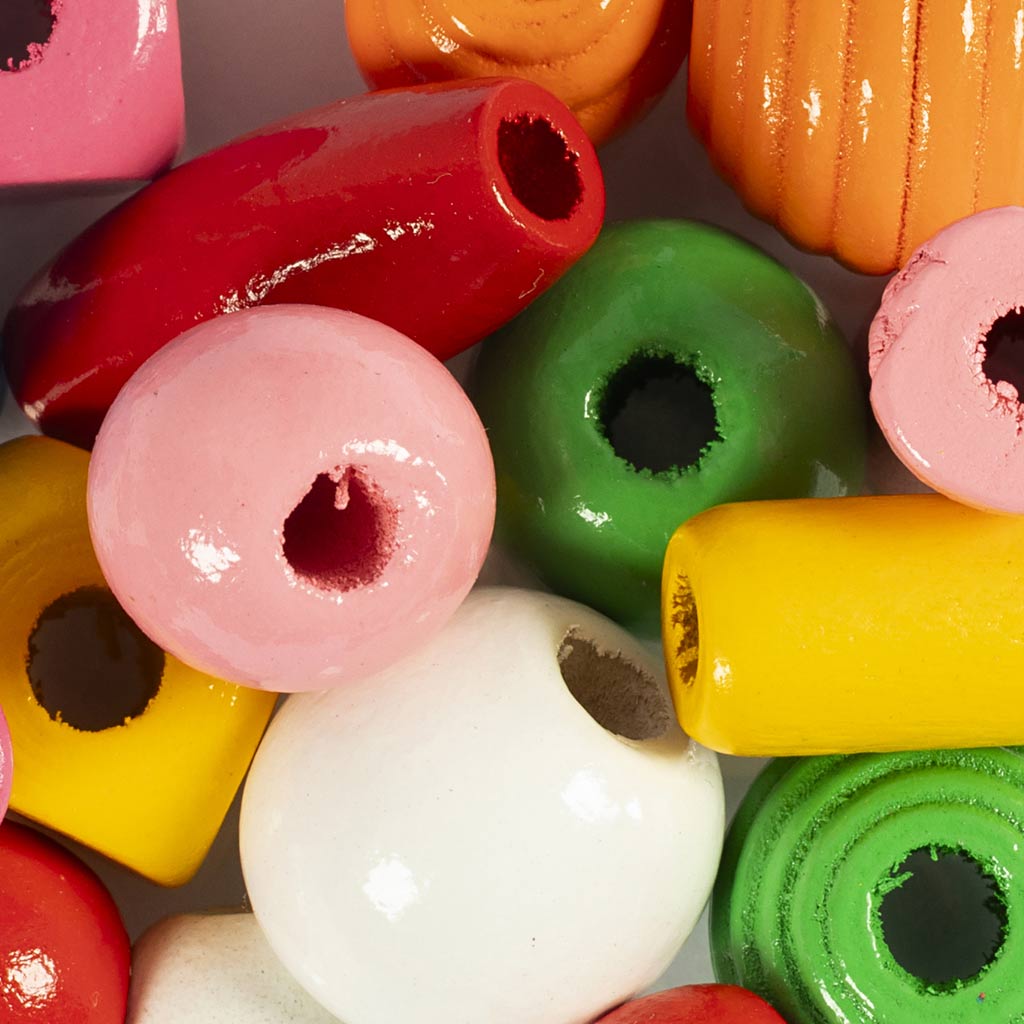 Wooden Beads Dia. 5-28mm hole Size 25-3mm - Assorted Colours 400g