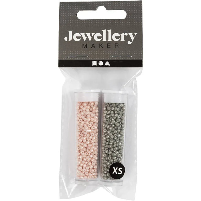 Rocaille Seed Beads, Light Grey, Dusty Rose