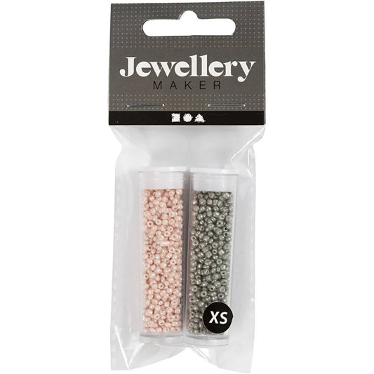 Rocaille Seed Beads, Light Grey, Dusty Rose