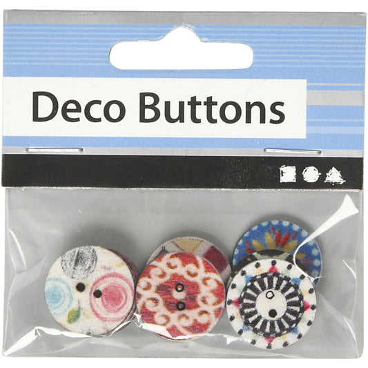 Wooden Buttons, D: 20 mm, 9 pcs