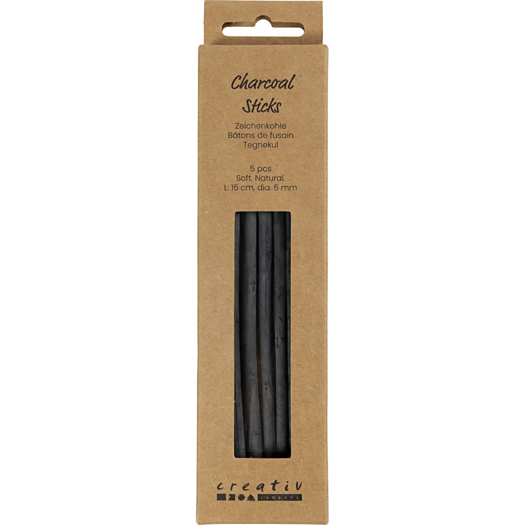 Charcoal Sticks Natural L: 15cm dia. 5mm (5 Pieces)