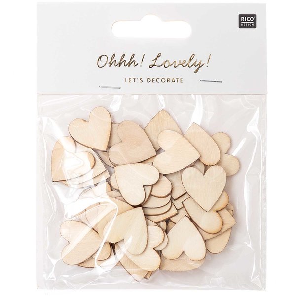 WOODEN HEART LARGE, NATURE 48 PCS