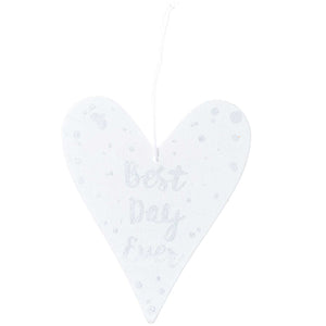 Ohhh! Lovely! Wooden hanger heart with saying white-silver