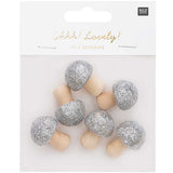 3D wooden litter mushroom with glitter silver