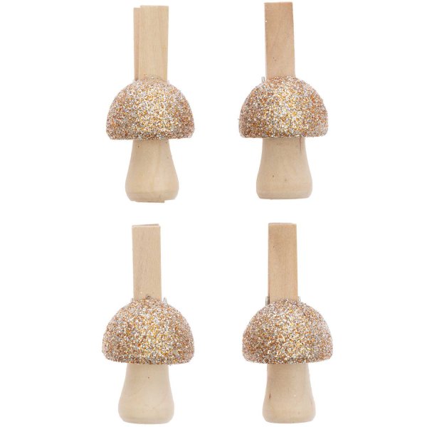CLIPS MUSHROOM WOOD GOLD GLITTER (4 PCS)
