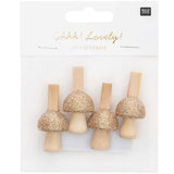 CLIPS MUSHROOM WOOD GOLD GLITTER (4 PCS)
