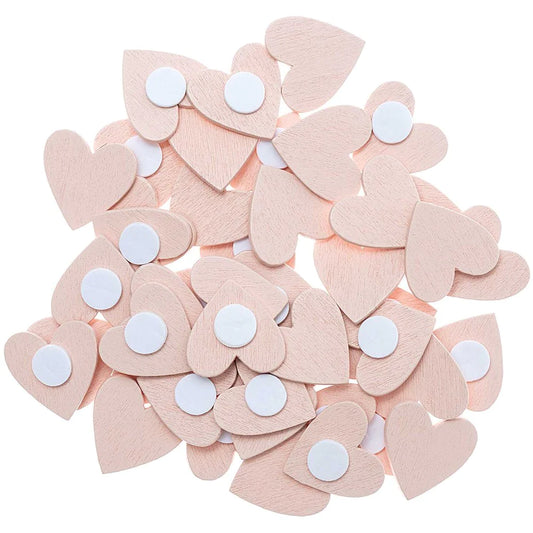 WOODEN STICKER HEART, POWDER 48 PCS