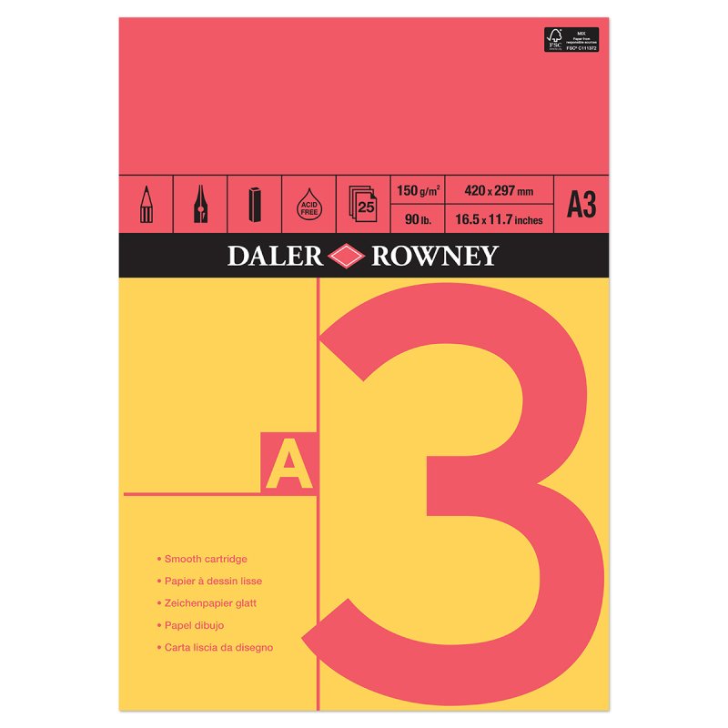 Daler Rowney Red & Yellow Pad A3 Gummed 150g (25 Sheets)