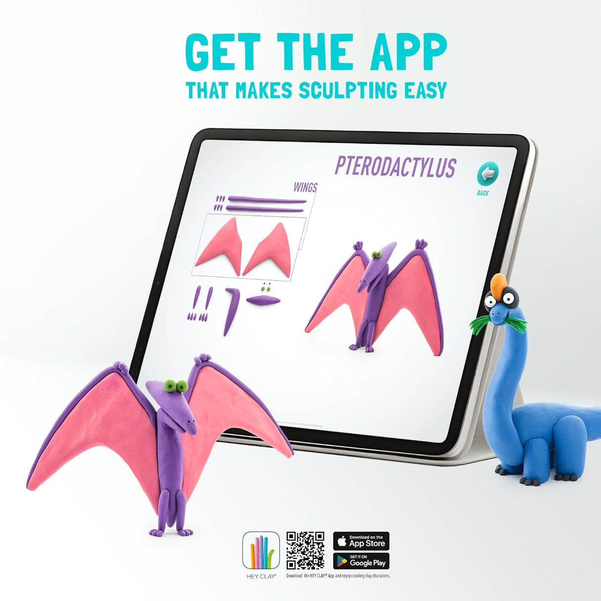 Hey Clay - Dinos: Pterodactylus,Triceratops,Tyrannosaurus (6 Cans)