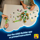 Children playing with LEGO toys on a table, with text promoting the LEGO Builder app.