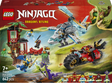 LEGO Ninjago Dragons Rising set packaging with characters and vehicle on a mountainous landscape.