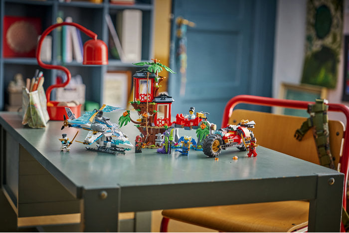 Toy set on a table with colorful background