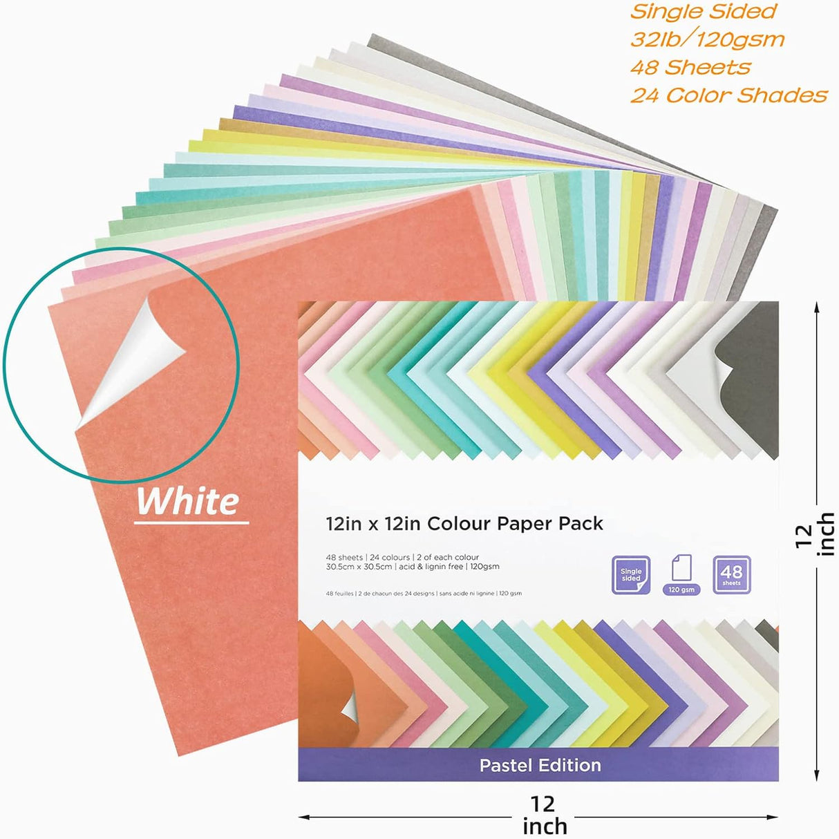 Dovecraft 12 x 12 Coloured Paper Pack - Pastel Edition (48 Sheets)
