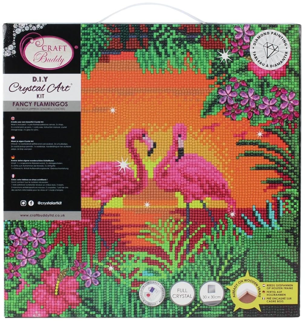 Crystal Art Canvas Kit 30x30cm - Fancy Flamingos