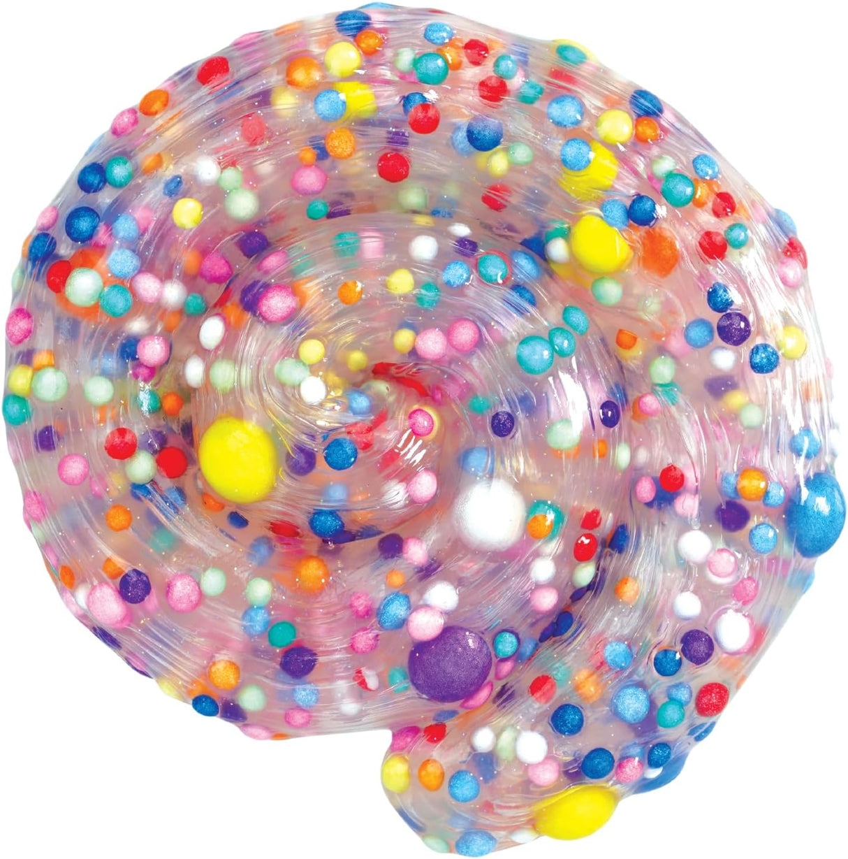 Colorful slime with multicolored beads on a white background