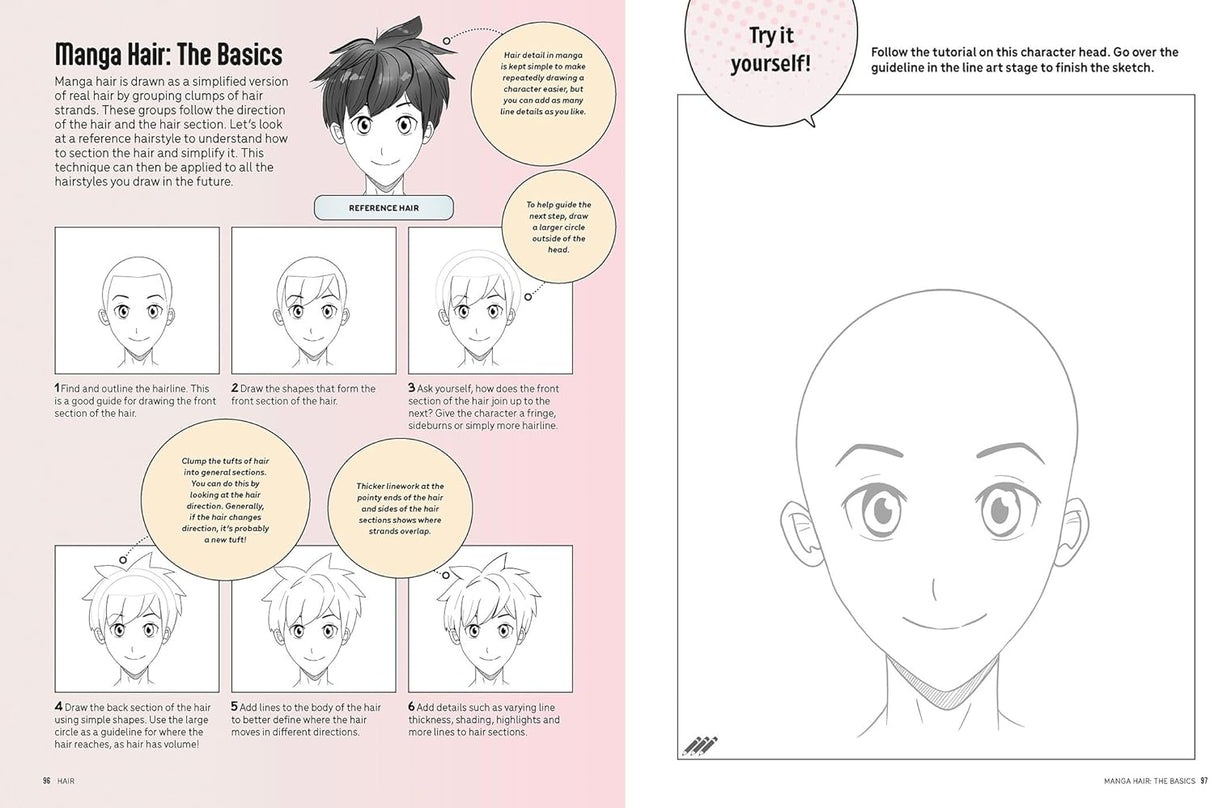 Draw Manga Faces and Heads and Hairstyles Book.
