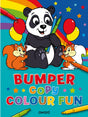 Children's book cover with a panda, squirrels, and colorful text on a blue background