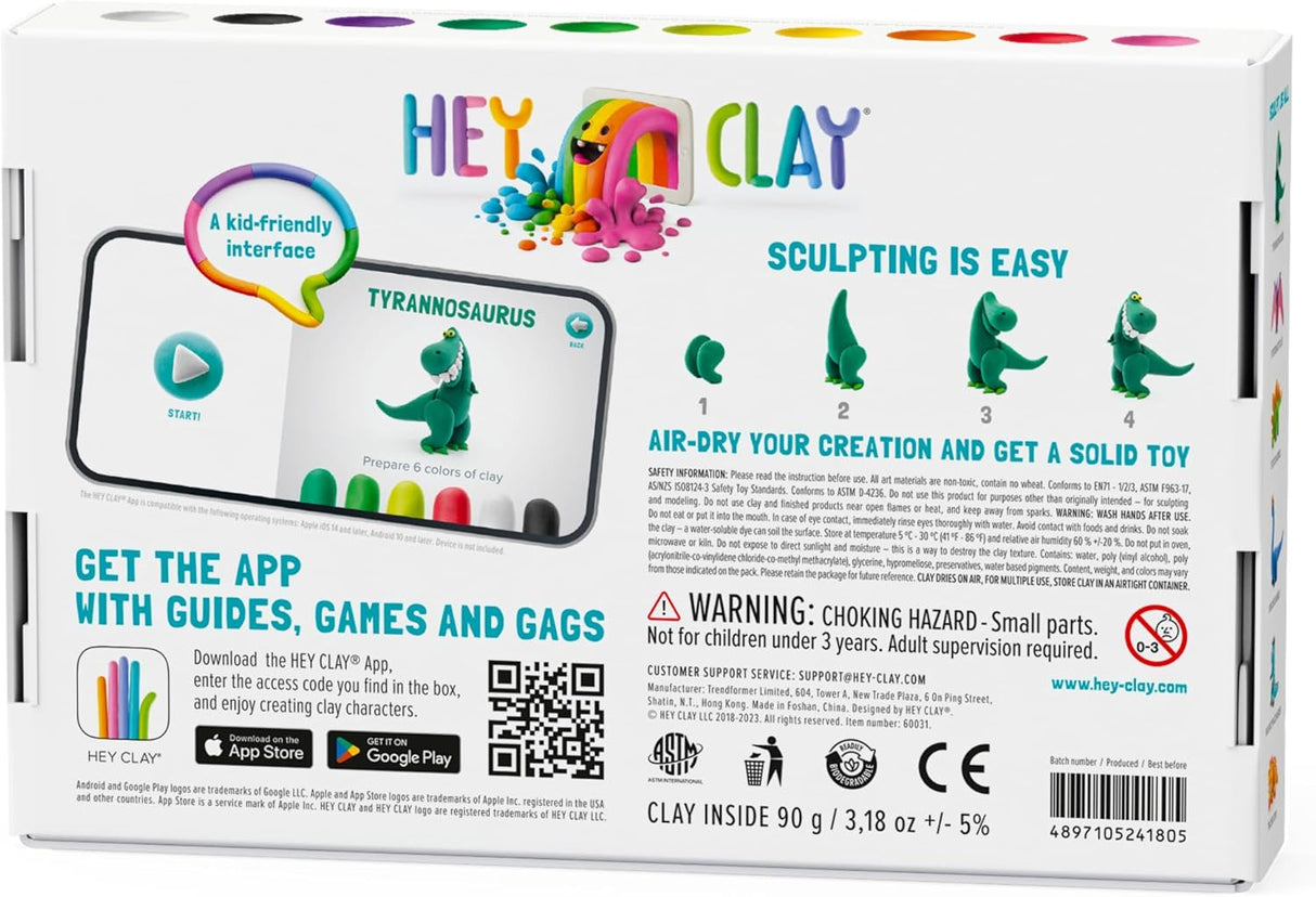 Hey Clay - Dinos: Pterodactylus,Triceratops,Tyrannosaurus (6 Cans)